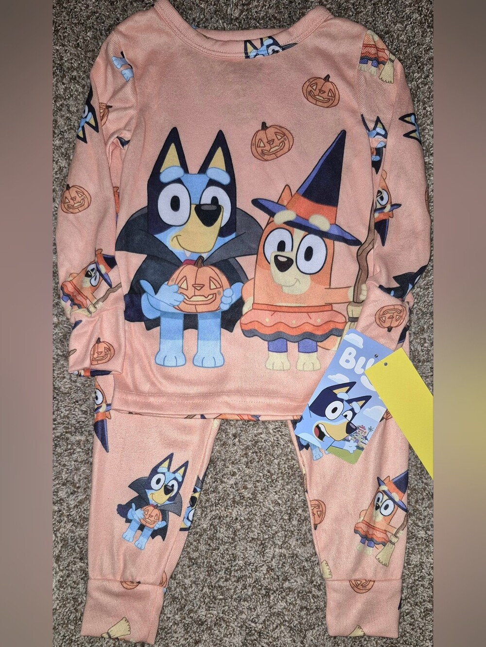 Bluey Kids Girl Pink Coral Halloween Pajama Set - Bluey Bingo Witch Vampire 3t